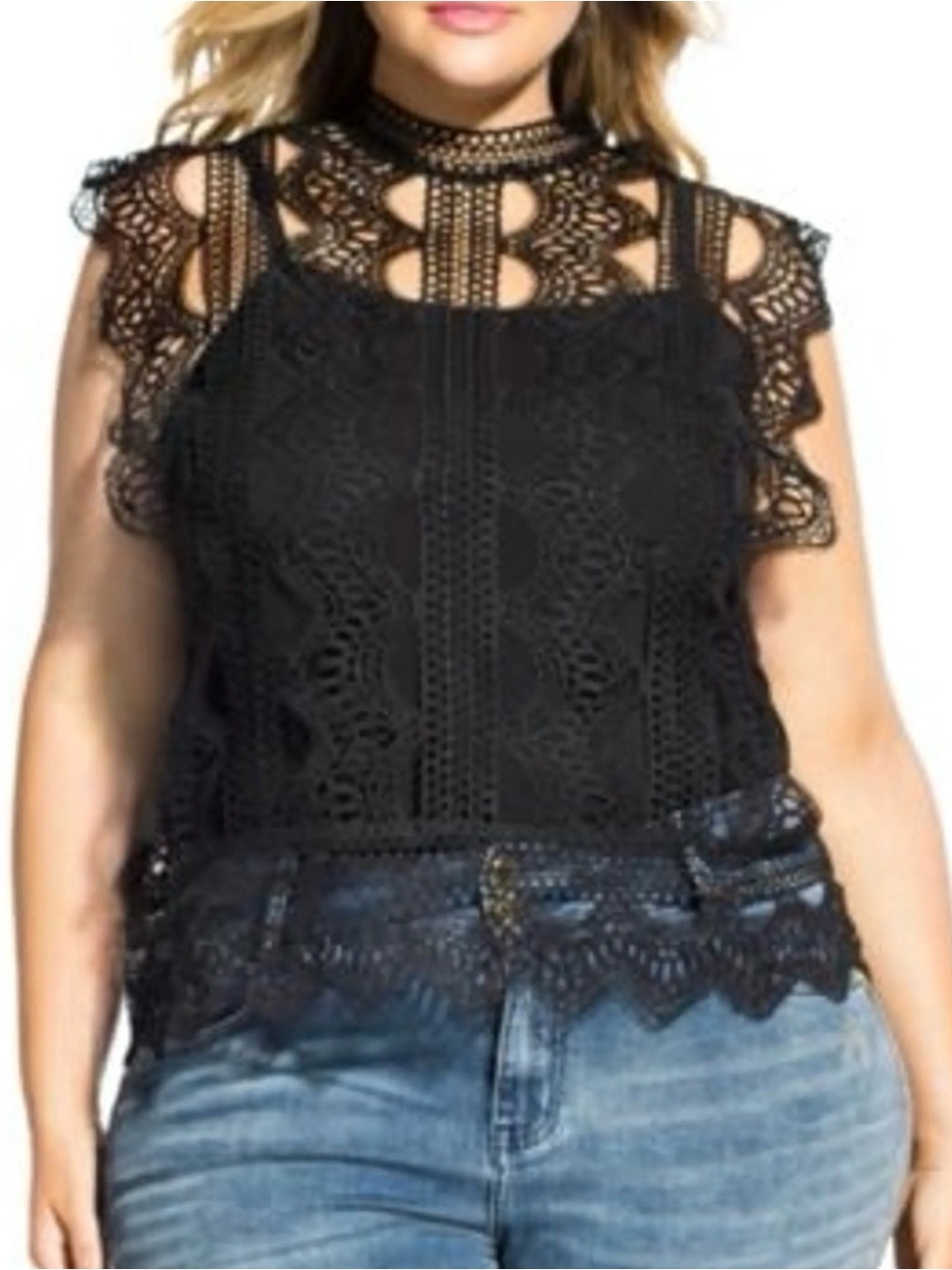 City Chic Martina Black Lace Mock-Neck Sleeveless 2 piece top. NWT 18